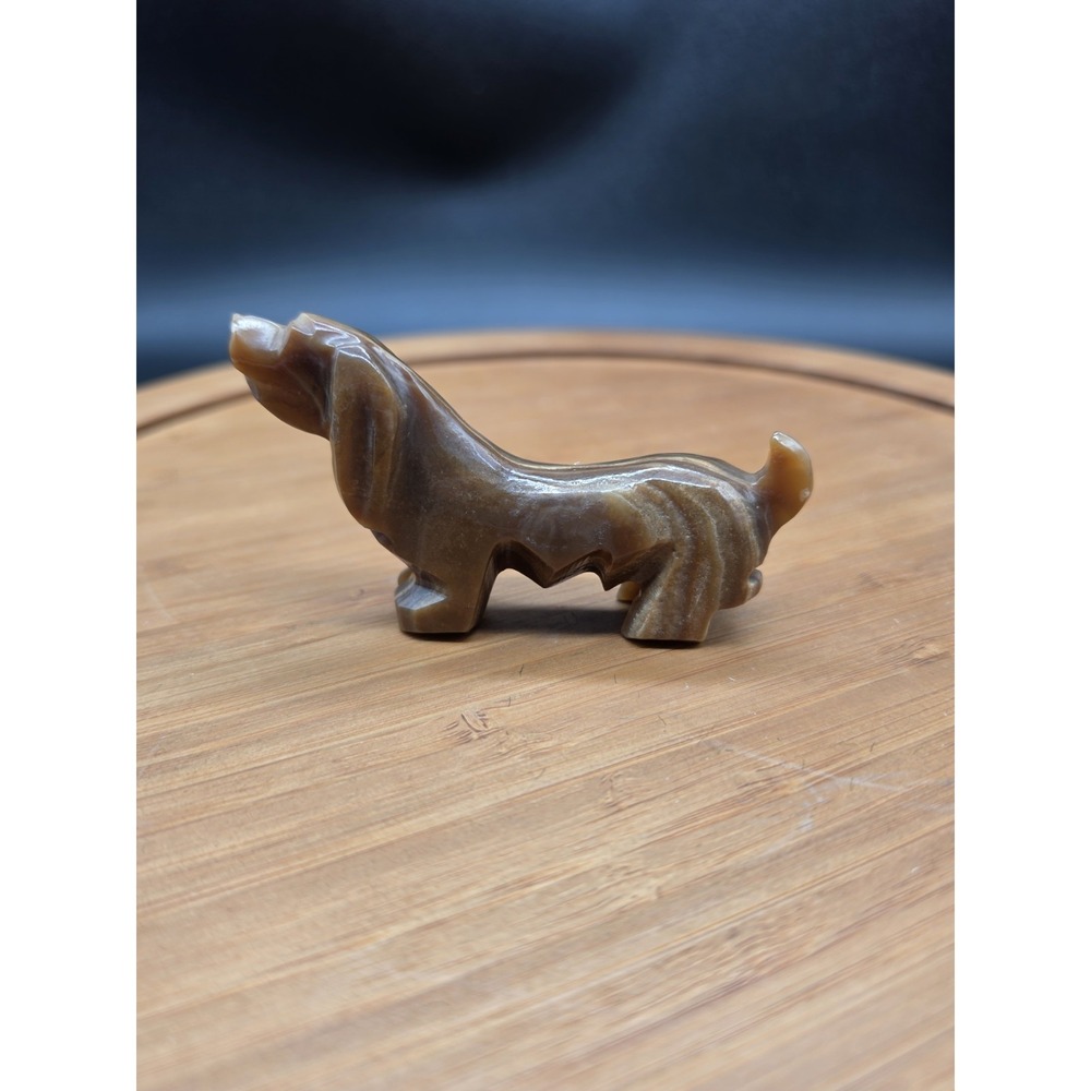 Vintage Hand Carved Onyx Stone Dachshund Wiener Dog Figurine Brown Veining